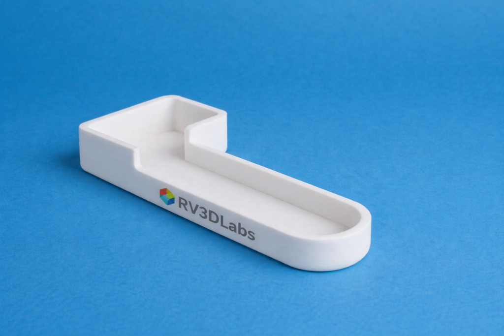 3d printed desk organizer on blue background